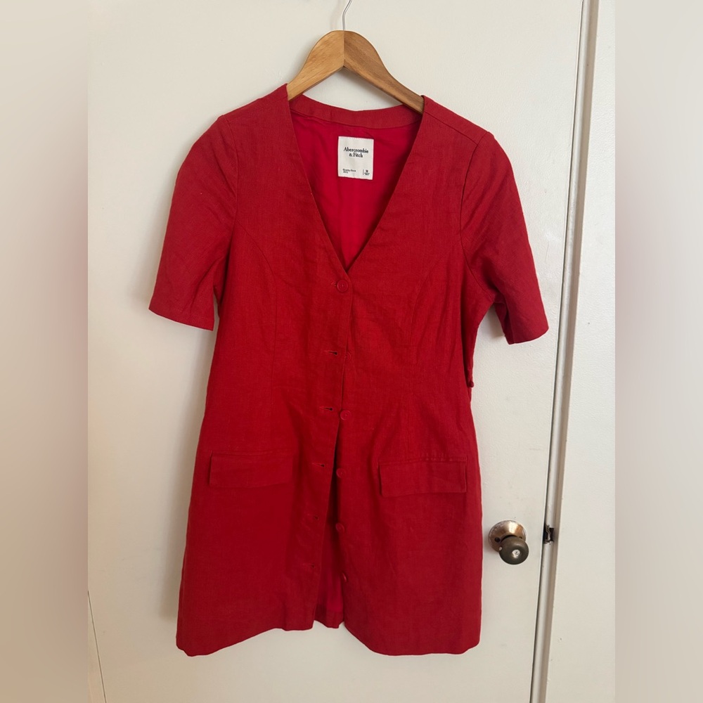 Abercrombie Red Linen Button Down Dress